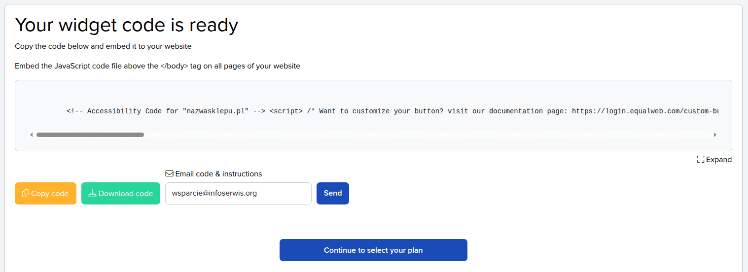Pobranie skryptu widgetu Equalweb
